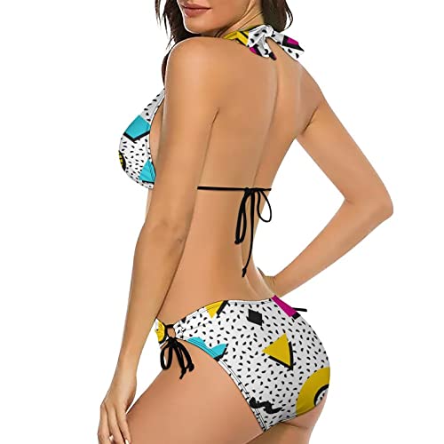 Delerain Women Two Piece Swimsuit Sexy Halter 80s 90s Geometric Bikini Sets Triangle Swimwear Bathing Suit3