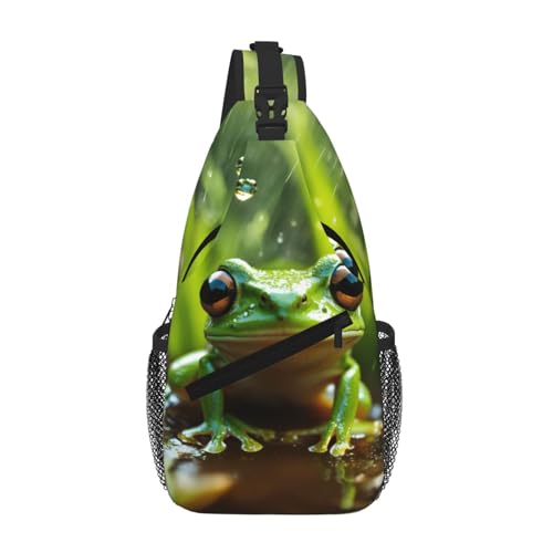 Frog And Rain Printing Cross Chest Bag Diagonally Sling Backpack Crossbody Shoulder Bags Sling Travel Hiking Daypack
