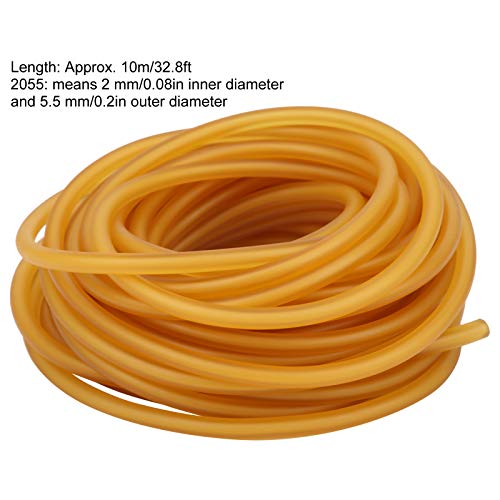 لايرون انبوب مطاطي من اللاتكس الطبيعي بطول 10 متر/32.8 قدم، قطر داخلي 0.08 انش (2 ملم) × قطر خارجي 0.2 انش (5.5 ملم)، انبوب مقلاع مرن للغاية ومضاد للتجمد، شريط مطاطي لبندقية الرمح للتمرين في الصيد، لون سادة
