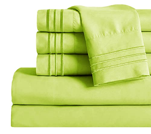 Image of Mocassi Twin XL Sheet Set - Luxury Hotel 1800 Premier Bedding Sheets & Pillowcases - Ultra Soft Breathable & Cooling Bed Sheets - Deep Pocket - Wrinkle Resistant - 4 Piece Set - Twin XL, Lime
