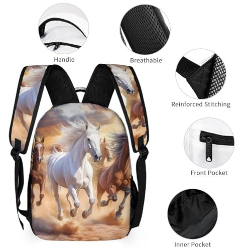 Horses Running 3 PCS Backpack Set Casual Daypack with Insulated Lunch Bag & Pencil Case3