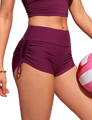 Image of CRZ YOGA Ruched Side Board Shorts 1.1'' | Full Lining, High Waisted, Tummy Control, Swim, Beach, Bathing Bottoms for Women