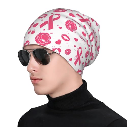 Breast Cancer Awareness Beanie Chemo Hats for Women Men Slouchy Cancer Headwear Stretchy Skull Cap Soft Knitted Hat Nightcap Chemo Gifts — view 5