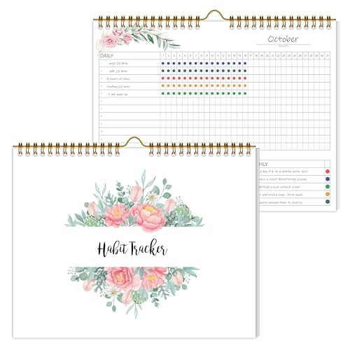 Habit Tracker Calendar 12 Monthly Habit Tracker Journal with Spiral Binding Undated Weekly Monthly Planner to Boost Productivity&Self Improvement 8x10(Pink)