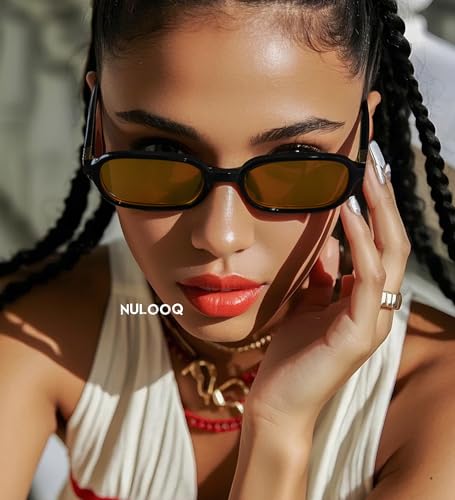NULOOQ Retro Rectangular Sunglasses for Women, 90s Trendy Small Narrow Square Frame Sun Glasses3