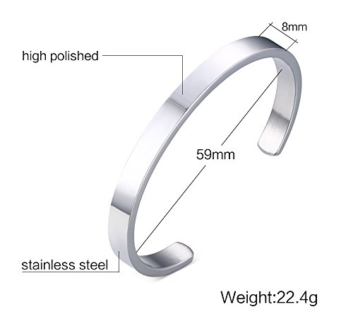 Mealguet MG--B--105S Men Women Cuff Bangle Bracelet : Minimalist Fashion Stainless Steel Plain Polished Finish Open Cuff Bangle Bracelets thumb #1