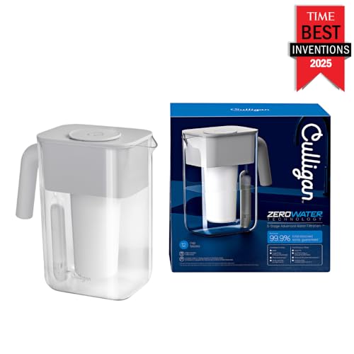 Image of Culligan with ZeroWater Technology 12-Cup Water Filter Pitcher - Includes 5-Stage Advanced Water Filter, IAPMO Certified to Reduce Lead, Total PFAS (Forever Chemicals), Mercury, Fluoride, and Chlorine
