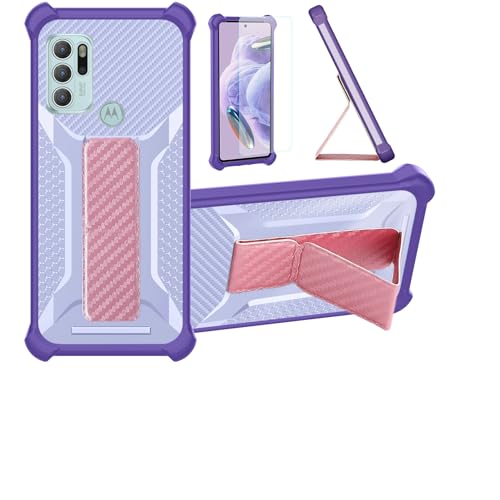 Funda para Motorola Moto G60s Funda Carcasa Case Cover [con Protector de Pantalla de Cristal Templado] Híbrida [Soporte Plegable Magnético] [Esmerilado antihuellas] Púrpura