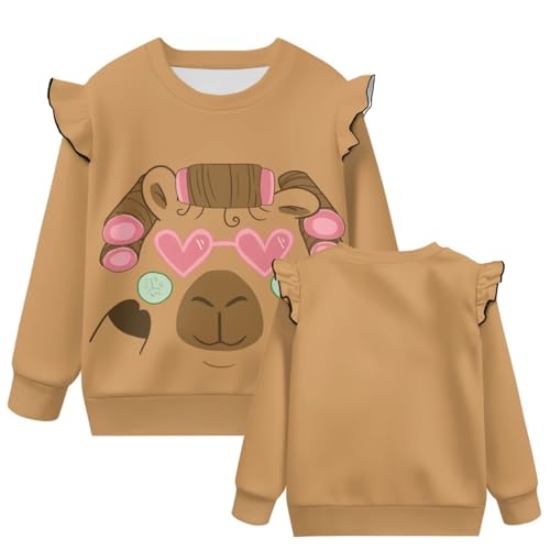 GePrint Girls Sweatshirt Ruffle Long Sleeve Girls Pullover Crewneck Sweatshirt Comfortable Fall Winter Clothes for Girl 1-8