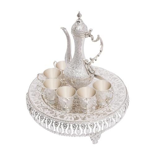 Teiera vintage turca, servizio da tè turco, orientale, set di tazze da tè in metallo reale, set Samovar russo, caffettiera marocchina, per la casa, il caffè, il tè e le feste, argento