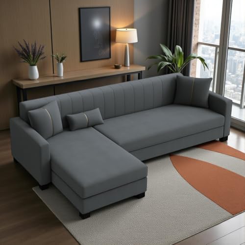 Image of SOCOZI Almeria 5 Seater LHS L Shape Sofa Set | Soft Velvet Suede Fabric | Modern Design | Plush Comfort Cushions for Living Room (Dark Grey)