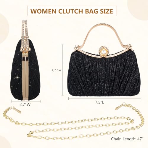 Image of Comeon Clutch Purses for Women Pleated Bling Sequin Evening Bag with Handle | Sparkle Evening Handbags with Removable Chain, Bridal Wedding Crossbody Bag, Elegant Party Prom Formal Purse for Cocktail