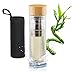 Relaxdays, Natur Teebereiter Bambus 500 ml, Reisen, Glas Teeflasche für unterwegs, Camping, doppelwandiger Teezubereiter, Edelstahl, Borosilikatglas, Standard