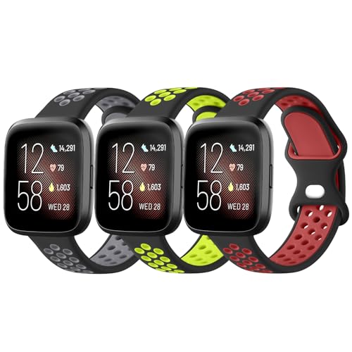 Vanjua Correa transpirable compatible con Fitbit Versa 2 correas para mujeres y hombres, paquete de 3 pulseras de repuesto de silicona suave para reloj inteligente Fitbit Versa 2 / Fitbit Versa /