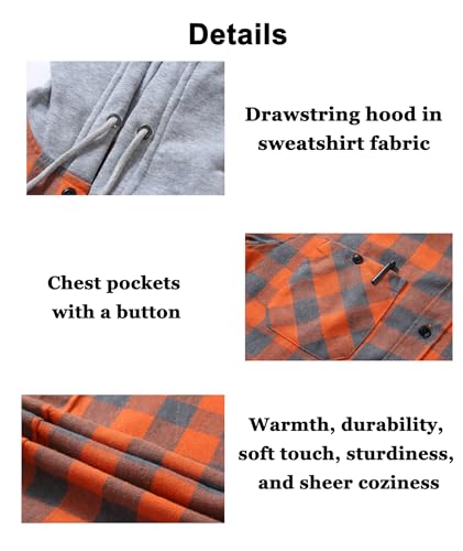 Image of Hooded Flannel Shirts for Men Plaid Long Sleeve Flannel Jacket Hoodies
