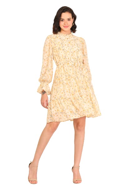BOBBIN TALEWomen Midi Yellow Fullsleeves Floral Design (Pack of 1)