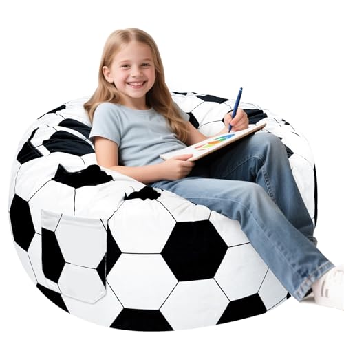 Jorbest Soccer Bean Bag Chair for Kids and Teens Memory Foam Bean Bag Chairs with Washable Velvet Cover Soccer Bean Bag Sofa for Lounging Gaming Reading Sports Room Decor X-Large 30 W x 18 H
