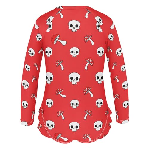 Skull Mushroom Girls Long Sleeve Rashguard Swimsuit UV Protection One-Piece Swimwear Bathing Suit B04043843