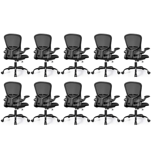 Image of FelixKing Office Desk Chairs, Ergonomic PC Desk Chair with Wheels, Adjustable Lumbar Support and Height, Swivel Computer Chair with Flip-up Armrests, Ergo Mesh Backrest for Working (Black, Pack of 10)