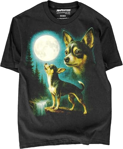 Chihuahuas Howling at the Moon T-Shirt, Funny Dog Art Design, Cotton, Unisex (US, Alpha, X-Large, Regular, Regular, Chihuahuas Moon)