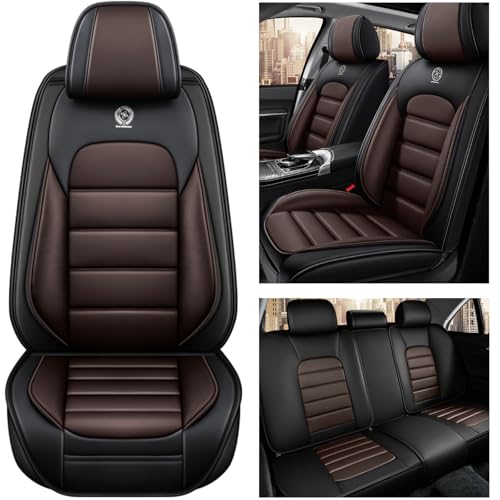 Image of Car Seat Cover for Jaguar I-Pace 2019-2024,Premium Leather Seat Cover,Non-Slip Waterproof Breathable Automotive Seat Covers Fit for Most Cars,SUV(Brown & Classic Black,Full Set)
