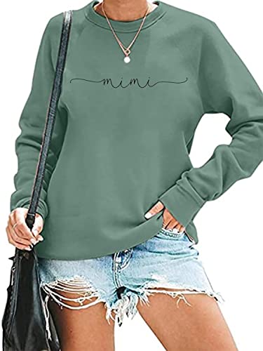 Image of RFBIQI Mimi Sweatshirt Women Funny Letter Print Grandma Gift Pullover Top Nana Casual Crewneck Long Sleeve Tee Shirt