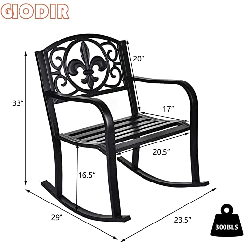 Giodir Outdoor Patio Rocking Chair, Metal Rocking Seat For For Deck, Backyard Or Garden W/Scroll Design (Black) #TOP2