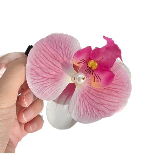 Pinza para cabello con flor orquídea rosa miniatura 1