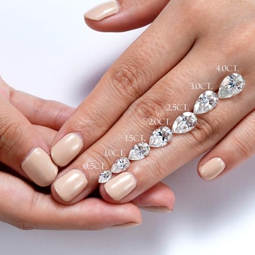 MSBLUE® Moissanite Engagement Ring, Solitaire Pear Shape with Pave and Hidden Halo, 14K Gold Vermeil, Rhodium Finished3