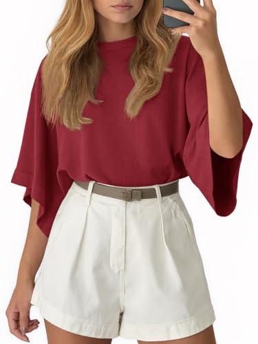 Image of Tankaneo Womens Oversized Batwing Short Sleeve T Shirts Summer Casual Round Neck Tunic Tops Loose Fit Basic Tees