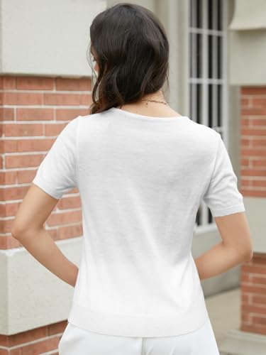 DAIMIDY Women's Short Sleeve V Neck Sweaters Casual Summer Sweater Lightweight Knit Pullover Tops3
