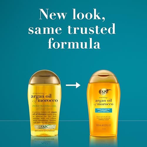 Image of OGX Renewing + Argan Oil of Morocco, Cold-Pressed Argan Oil for Hair Penetrating Treatment & Shine, Moisturizing & Strengthening Silky Oil for All Hair Types, Paraben & Sulfate Free, 3.3 fl oz