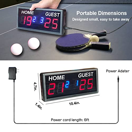 Ledgital Indoor Score Keeper, Electronic Ping Pong Scoreboard With Wireless Remote Control, 6 Digits Score Unit With Round Scores 0-99 In Red And Match Scores 0-9 In Blue, Tabletop & Wall Mount #TOP3