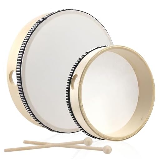 Pandereta Tambor de Mano 2 Piezas Tambourine Pandero Tambourin Pandereta Infantil Madera para Fiesta Vacaciones Baile Escuela Niños Adultos Regalo (6 Pulgadas y 8 Pulgadas)