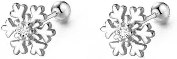 18g CZ Snowflake Flower Small Stud Earrings for Women Cartilage Tragus Helix S925 Sterling Silver Barbell Screw Back Hypoallergenic Piercing Fashion Cute Tiny Delicate Jewelry Gifts Bff Daughter Xmas 8mm
