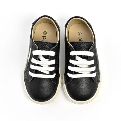 Piper Finn Low Top Sneakers Unisex Girls & Boys Sneakers Baby & Toddler Shoes Lace Up Boys & Girls Sneakers Shoes For Kids Nonskid Rubber Soles, Top Grain Leather & Cotton Laces Black #TOP2