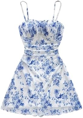 Verdusa Women's Floral Ruched Summer Cami Dress Flowy A Line Wedd...