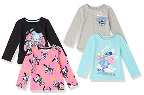 Amazon Essentials Disney | Marvel | Star Wars | Frozen | Princess T-Shirts à Manches Longues (Déjà Spotted Zebra), Lot de 4, Silly Stitch, 10 Ans