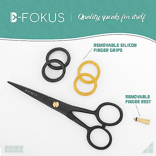 B-Fokus Multi-Use Mustache And Beard Scissors, 5-Inch Black German Steel Grooming Scissors For Beard And Mustache Care, Beard Scissors For Men Come With A Gorgeous Zipper Case And Comb Set #TOP1