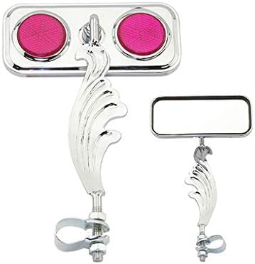 Chrome Rectangle Wing Bike Mirror Left with Purple Reflectors. Bike mirror, bicycle mirror, bike accessory, bicycle accessory.