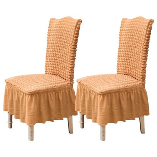 Qubjus Chair Covers for Dining Room Set of 2 Stretch Chair Slipcovers with Skirt Removable Washable Kitchen Chair Protector Cover Set for Home, Party, Wedding(Orange, 2Pcs)