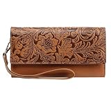 GOIACII Grand portefeuille rétro en cuir avec blocage RFID pour femme avec plusieurs emplacements pour cartes et dragonne, A01 marron, L, Rétro