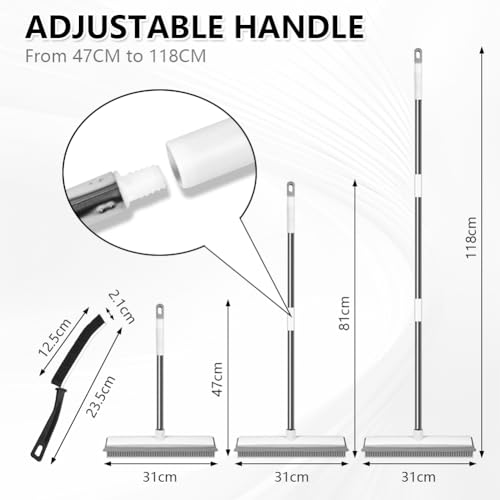 AMFUN 2 in 1 Gummibesen mit Stiel, Besen Gummiborsten, Langen Stiel Besen Entfernen von Tiere Katzen Hunde Haare, Bodenbürste für Bödenzum Teppiche Fliesen (mit 2 Hartborsten Eckenreinigungsbürste) – Bild 3
