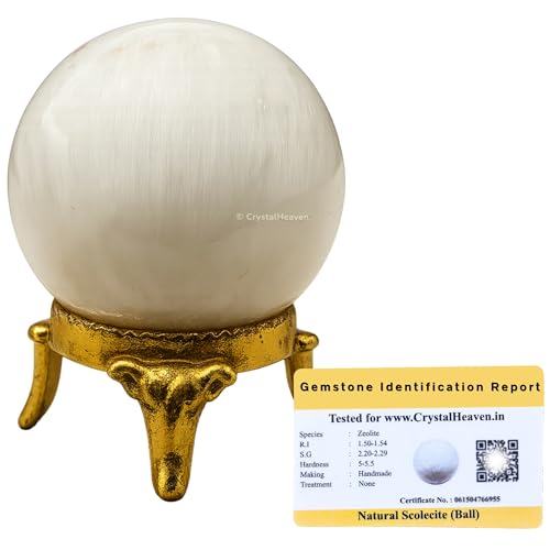 Image of Certified Scolecite Crystal Ball for Meditation - Premium Crystal Vastu Items for Home and Feng Shui Items for Good Luck - Ideal for Pooja Supplies and Spiritual Practices (1.5 inch Inch)