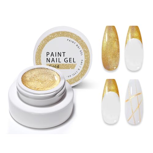 Gyraolvant Gel Paint For Nails Art, Paint Nail Gel For French Tip Tool Design For Home Salon DIY Gel Nail Art (Gold, M)
