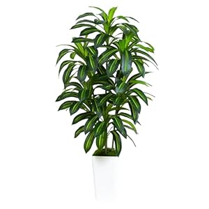 Artificial Dracaena Plant Indoor Fake Tree, Tall Fake Floor Plants with White Planter, Artificial Yucca Tree for Home Office Living Room Bedroom Farmhouse Modern Outdoor Topiary Tree(6 Trunks 6FT)