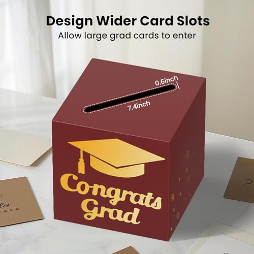 Image of OLANRUN 9 inch Graduation Card Box, Graduation Decorations 2026 - Congrats Grad Foldable Cardstock Money Box for Class of 2026 Grad Party Decor (Red Gold)
