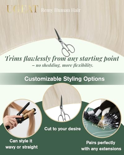Image of Ugeat 24 Inch Genius Weft Hair Extensions Human Hair Platinum Blonde Genius Weft Hair Extensions Blonde Real Human Hair Genius Wefts Extension Cuttable Add Length 80G