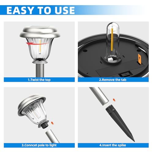 Solar Lights Outdoor Waterproof Stainless Steel Glass Solar Pathway Lights by DERAYSION - Used condition - Image 6