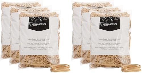 Image of Amazon Basics Rubber Bands, Office Supplies, Size 33 (3-1 /2 x 1 /8 Inch), Stretchy, 600 Bands /1 lb Pack, 6-Pack, Tan